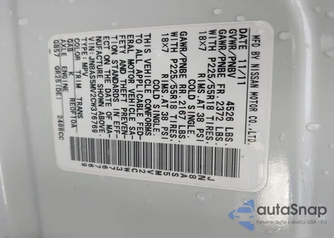 2012 Nissan Rogue Sv W/Sl Pkg from USA, damaged, VIN JN8AS5MV2CW376769